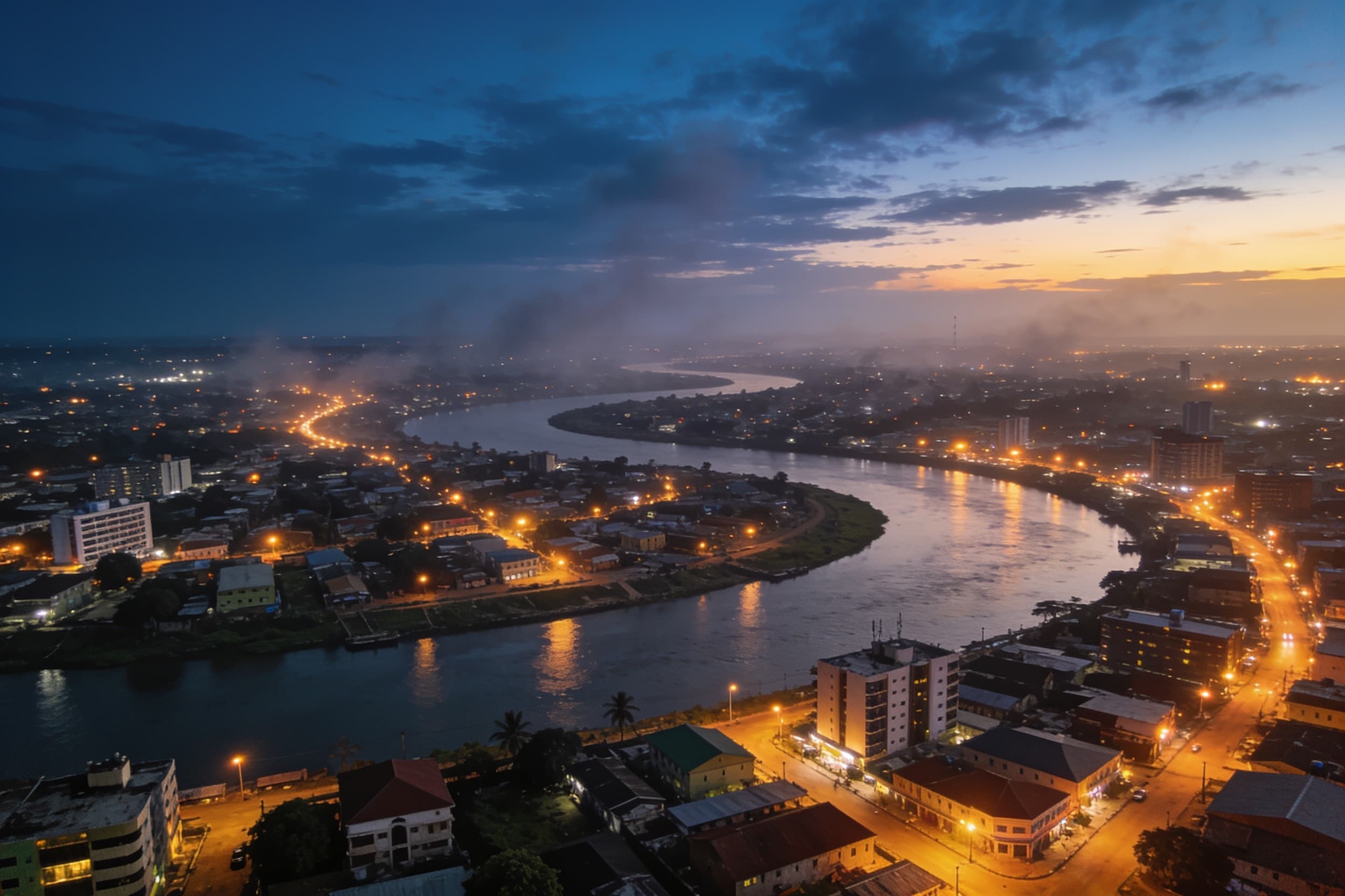 Port Harcourt at dusk from above